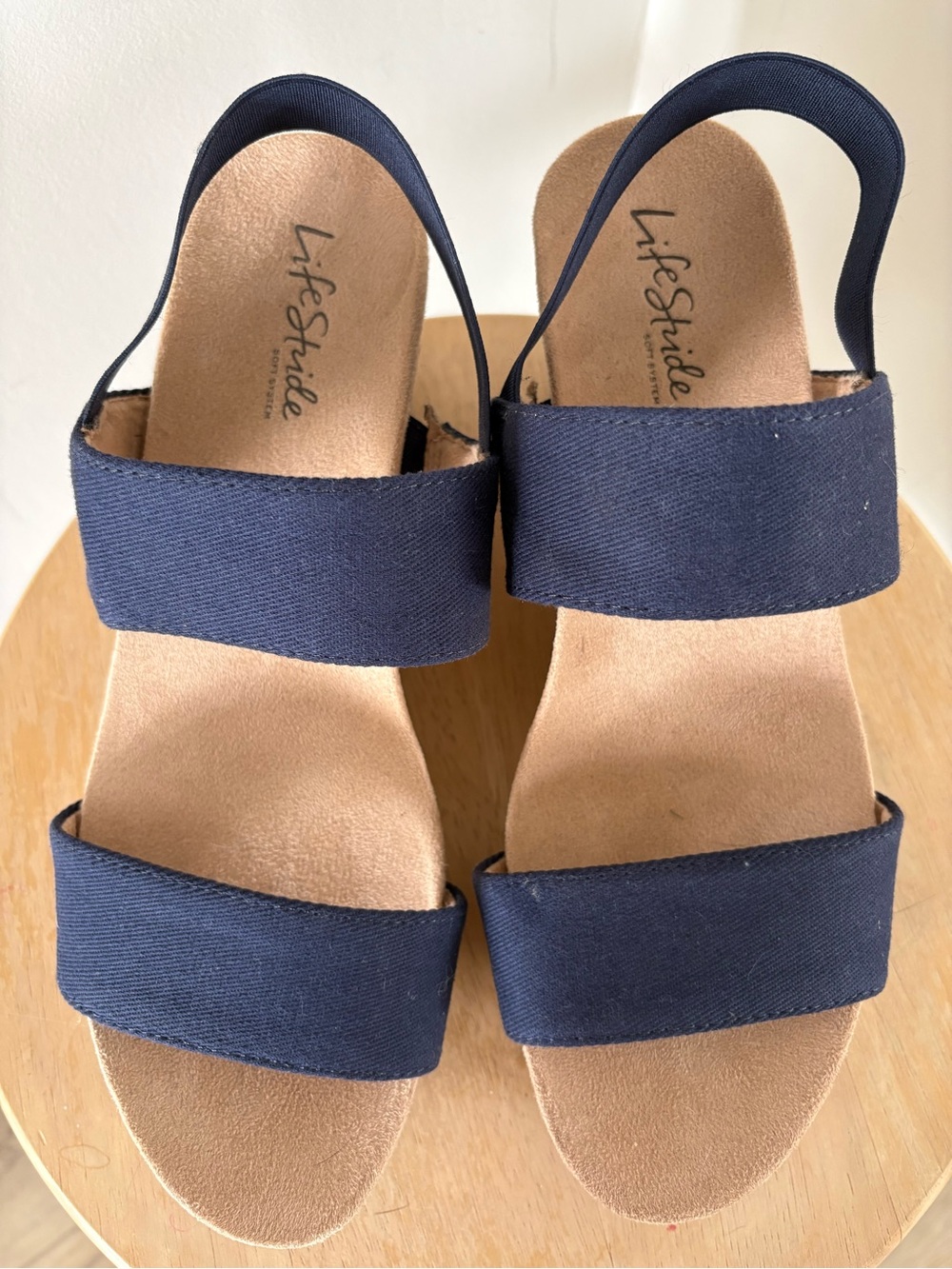 Life Stride Navy Dual-Strap Wedge Sandals - Picture 2 of 5